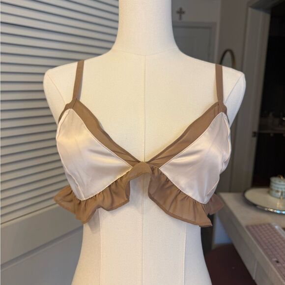 Y2k satin For love & lemons skivvies lingerie dainty bra top blush and brown S - Picture 11 of 12